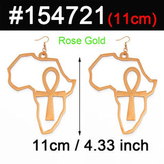 Exaggerated Elegance: African Map Big Ankh Earrings with Traditional Ethnic Style and Symbolism - Free Delivery Worldwide