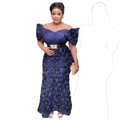 Exquisite African Evening Dresses: Mesh 3D Embroidery, Rhinestone Sequin Belt, and Luxury Elegance - Flexi Africa - FREE POST