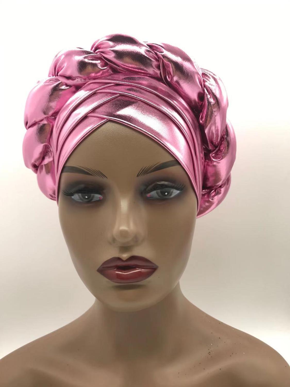 Forehead Braids Turban Cap Shimmering African Headtie, Head Wraps, Muslim Headscarf, and Bonnet Ready Hijab Hat - Flexi Africa - Flexi Africa offers Free Delivery Worldwide - Vibrant African traditional clothing showcasing bold prints and intricate designs