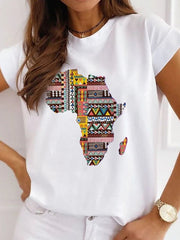 Fresh African Women's Casual Short Sleeve T-shirt: Loose-Fit O-neck White Tee - Flexi Africa - Flexi Africa offers Free Delivery Worldwide - Vibrant African traditional clothing showcasing bold prints and intricate designs