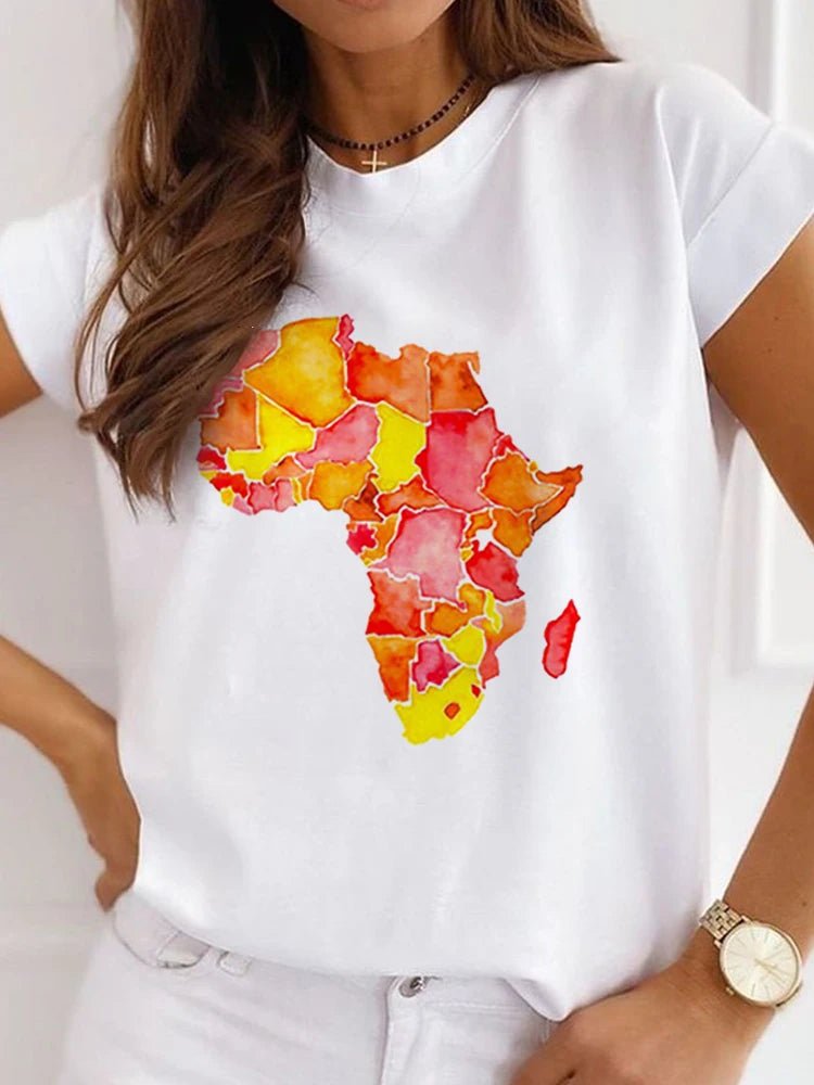 Fresh African Women's Casual Short Sleeve T-shirt: Loose-Fit O-neck White Tee - Flexi Africa - Flexi Africa offers Free Delivery Worldwide - Vibrant African traditional clothing showcasing bold prints and intricate designs