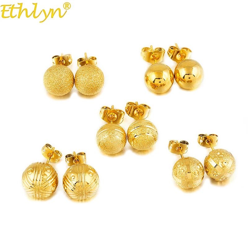 Gold Ball Stud Earrings – Elegant Round Bead Earrings for Women & Girls, Ethiopian African Jewelry Style - Free Delivery Worldwide only at Flexi Africa