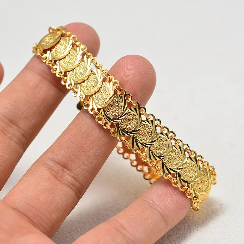 Gold Coin Bangles & Bracelets for Women and Men – African Jewelry Gifts - Free Delivery Worldwide only at Flexi Africa