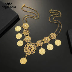 Gold Coin Necklace and Bracelet Jewelry Set for Women & Men – Middle Eastern African Inspired Gift - Free Delivery Worldwide only at Flexi Africa