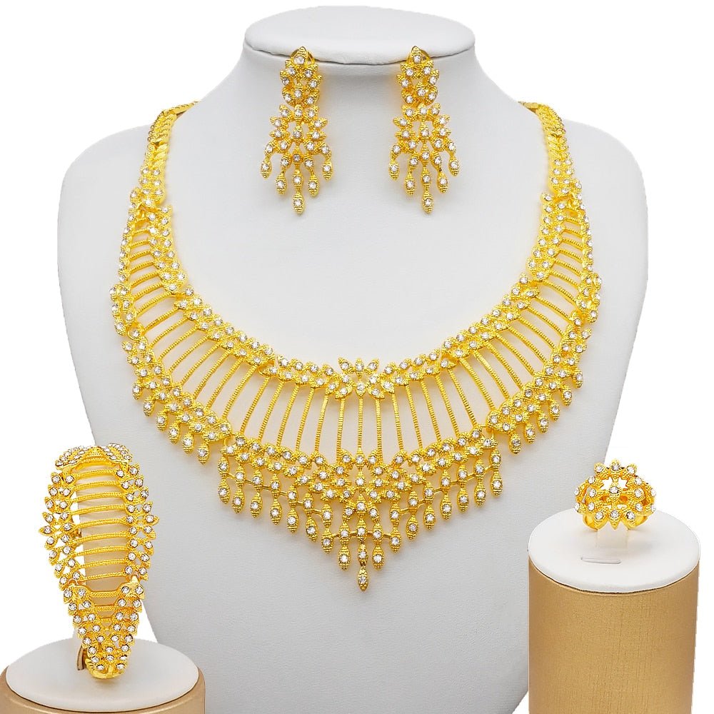 Gold Necklace Set for Women: Ideal for Nigerian African Weddings Complete with Earrings Rings - Flexi Africa