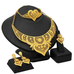 Gold-Plated Jewelry Set: Exquisite 24K Gold-Colored Necklace and Earrings for African Bridal Wear at Nigerian Wedding