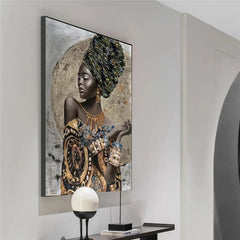 Hand Painted Canvas: African Black Woman Portrait - Unique DIY Art for Home Decor - Flexi Africa - Flexi Africa offers Free Delivery Worldwide - Vibrant African traditional clothing showcasing bold prints and intricate designs