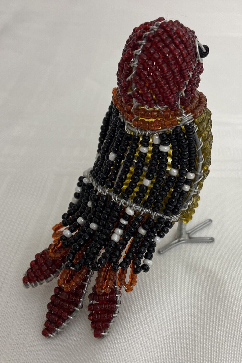 Handmade Beaded Bird Figurine On Wire African Folk Art Finch Statue Gift Idea - Flexi Africa www.flexiafrica.com - FREE POST