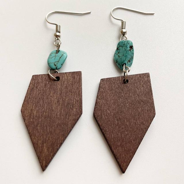 Handmade Zinc Alloy Geometric Wood Earrings - Trendy African Jewelry for Women - Flexi Africa - Flexi Africa offers Free Delivery Worldwide - Vibrant African traditional clothing showcasing bold prints and intricate designs