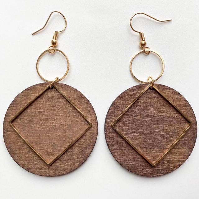 Handmade Zinc Alloy Geometric Wood Earrings - Trendy African Jewelry for Women - Flexi Africa offers Free Delivery Worldwide