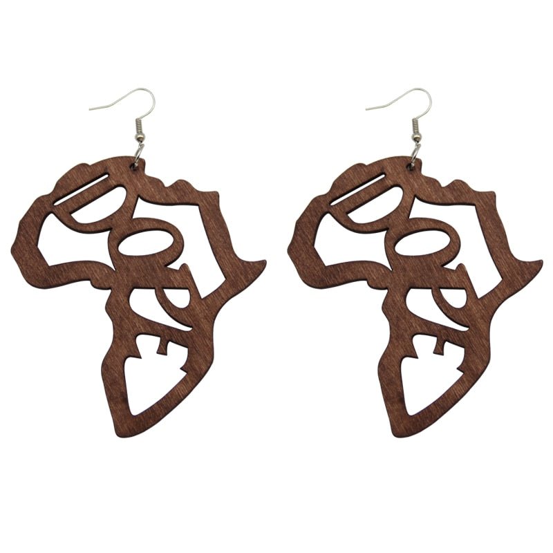 Laser Engraved Afro Wooden Drop Earrings African Motherland Map Ethnic Tribal Pattern Handmade Jewelry - Flexi Africa