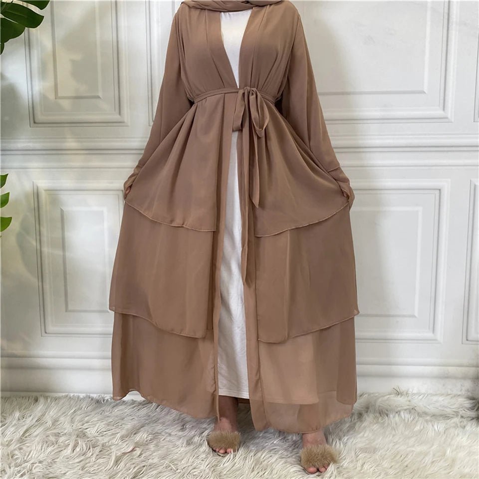 Luxury Chiffon Open Abaya Layered Kaftan for Women – Elegant Robe and Fashionable Caftan Dress - Free Delivery Worldwide only at Flexi Africa