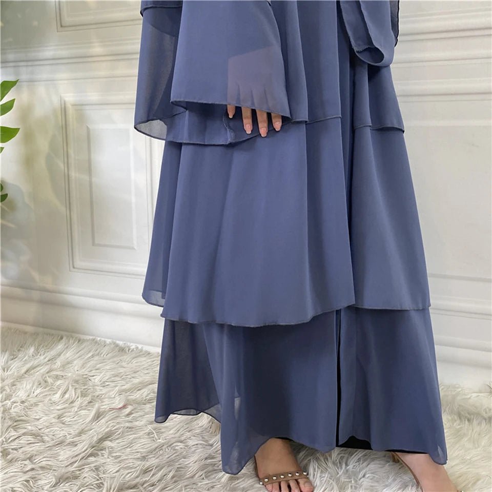 Luxury Chiffon Open Abaya Layered Kaftan for Women – Elegant Robe and Fashionable Caftan Dress - Free Delivery Worldwide only at Flexi Africa