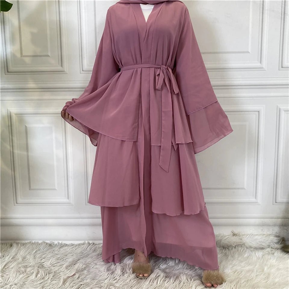 Luxury Chiffon Open Abaya Layered Kaftan for Women – Elegant Robe and Fashionable Caftan Dress - Free Delivery Worldwide only at Flexi Africa