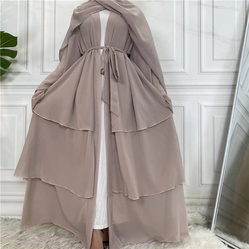 Luxury Chiffon Open Abaya Layered Kaftan for Women – Elegant Robe and Fashionable Caftan Dress - Free Delivery Worldwide only at Flexi Africa