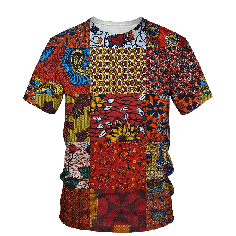 Men's African Folk Ethnic 3D Printed Fashion - O Collar, Short Sleeve, Loose Fit, Plus Size Top - Flexi Africa - Flexi Africa offers Free Delivery Worldwide - Vibrant African traditional clothing showcasing bold prints and intricate designs