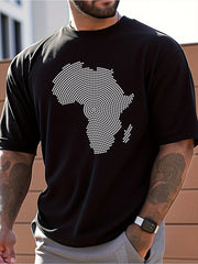 Men's African Map Print T-Shirt - 100% Cotton Loose Fit Casual Tee with Navy Blue & White Dot Design, Breathable Summer Shirt for Daily & Outdoor Wear, Comfortable Streetwear | Bold Graphic Tee | Soft Fabric Top - Free Delivery Worldwide only at Flexi Africa