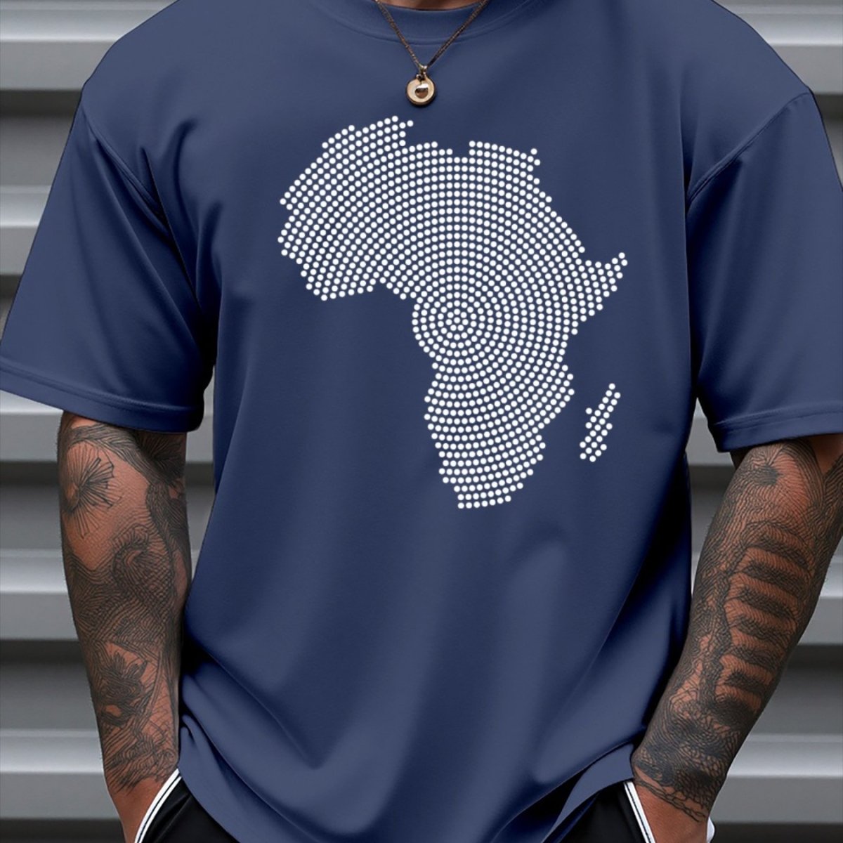 Men's African Map Print T-Shirt - 100% Cotton Loose Fit Casual Tee with Navy Blue & White Dot Design, Breathable Summer Shirt for Daily & Outdoor Wear, Comfortable Streetwear | Bold Graphic Tee | Soft Fabric Top - Free Delivery Worldwide only at Flexi Africa