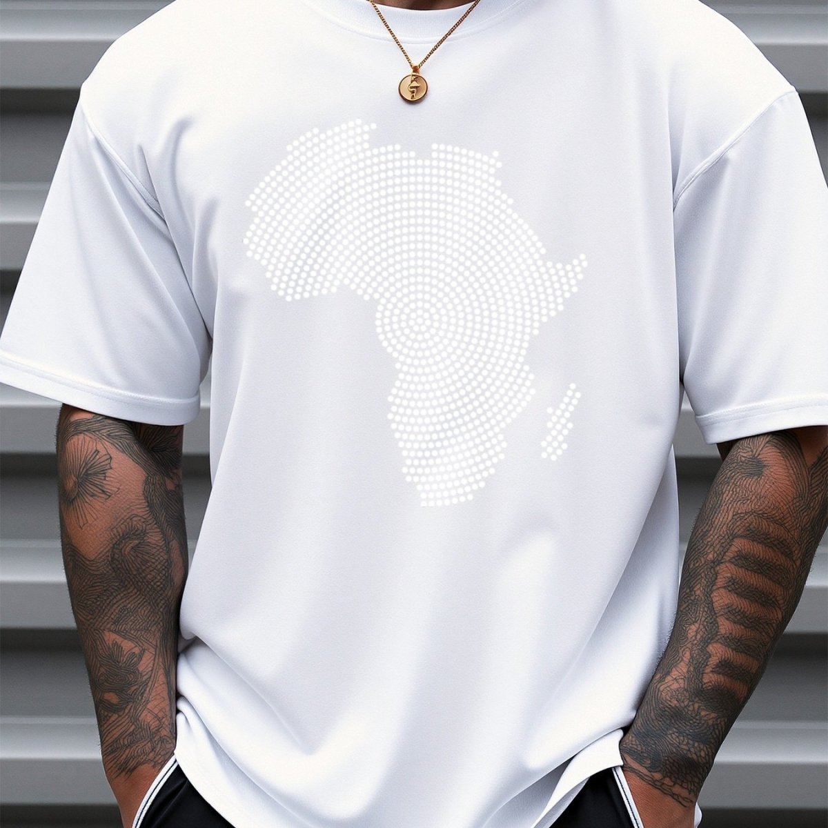 Men's African Map Print T-Shirt - 100% Cotton Loose Fit Casual Tee with Navy Blue & White Dot Design, Breathable Summer Shirt for Daily & Outdoor Wear, Comfortable Streetwear | Bold Graphic Tee | Soft Fabric Top - Free Delivery Worldwide only at Flexi Africa