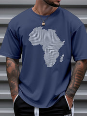 Men's African Map Print T-Shirt - 100% Cotton Loose Fit Casual Tee with Navy Blue & White Dot Design, Breathable Summer Shirt for Daily & Outdoor Wear, Comfortable Streetwear | Bold Graphic Tee | Soft Fabric Top - Free Delivery Worldwide only at Flexi Africa