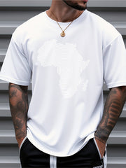Men's African Map Print T-Shirt - 100% Cotton Loose Fit Casual Tee with Navy Blue & White Dot Design, Breathable Summer Shirt for Daily & Outdoor Wear, Comfortable Streetwear | Bold Graphic Tee | Soft Fabric Top - Free Delivery Worldwide only at Flexi Africa