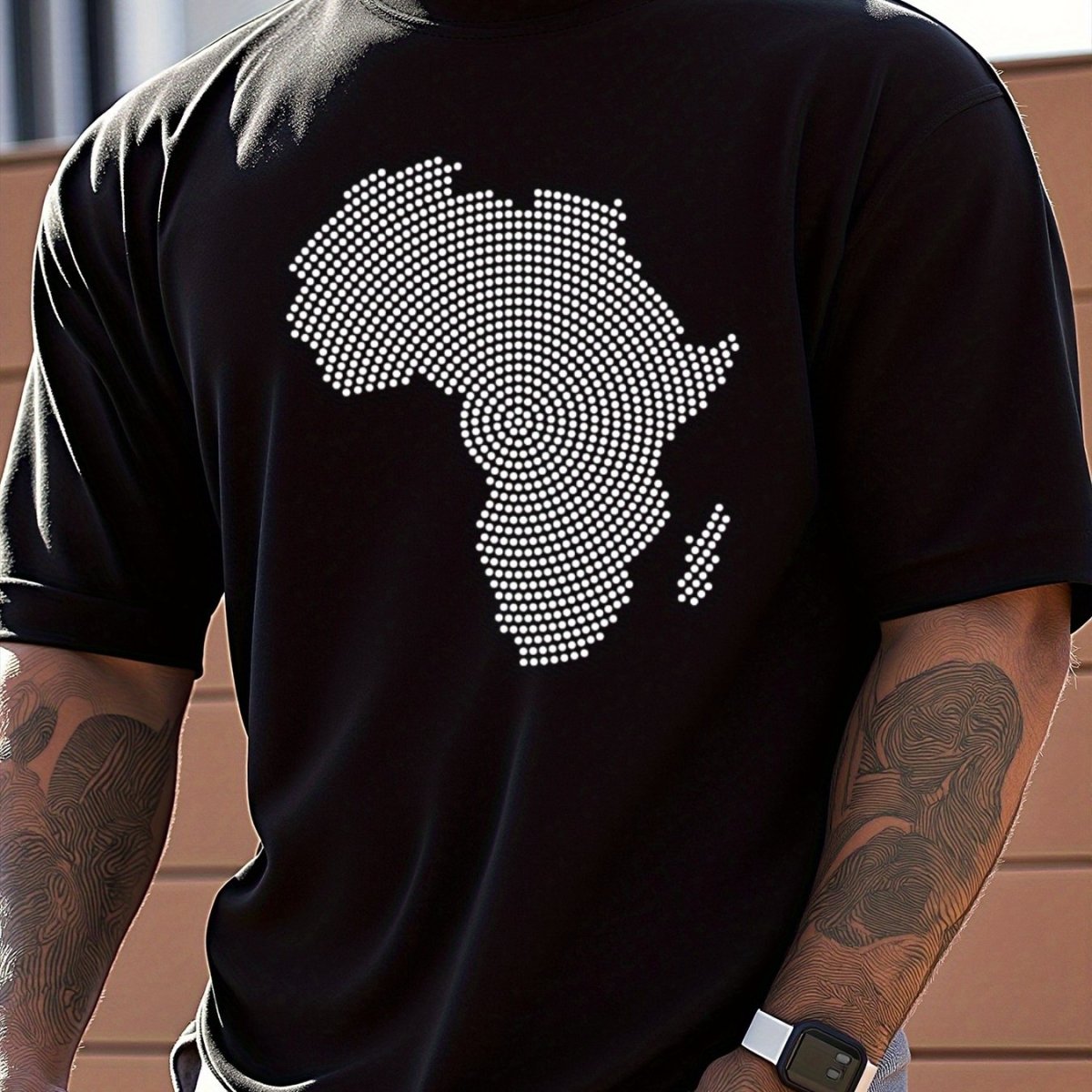 Men's African Map Print T-Shirt - 100% Cotton Loose Fit Casual Tee with Navy Blue & White Dot Design, Breathable Summer Shirt for Daily & Outdoor Wear, Comfortable Streetwear | Bold Graphic Tee | Soft Fabric Top - Free Delivery Worldwide only at Flexi Africa