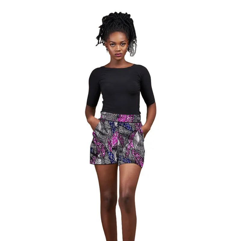 Nigerian Pattern Print Women's Hot Shorts: Stylish African Fashion Breeches - Flexi Africa - Flexi Africa offers Free Delivery Worldwide - Vibrant African traditional clothing showcasing bold prints and intricate designs