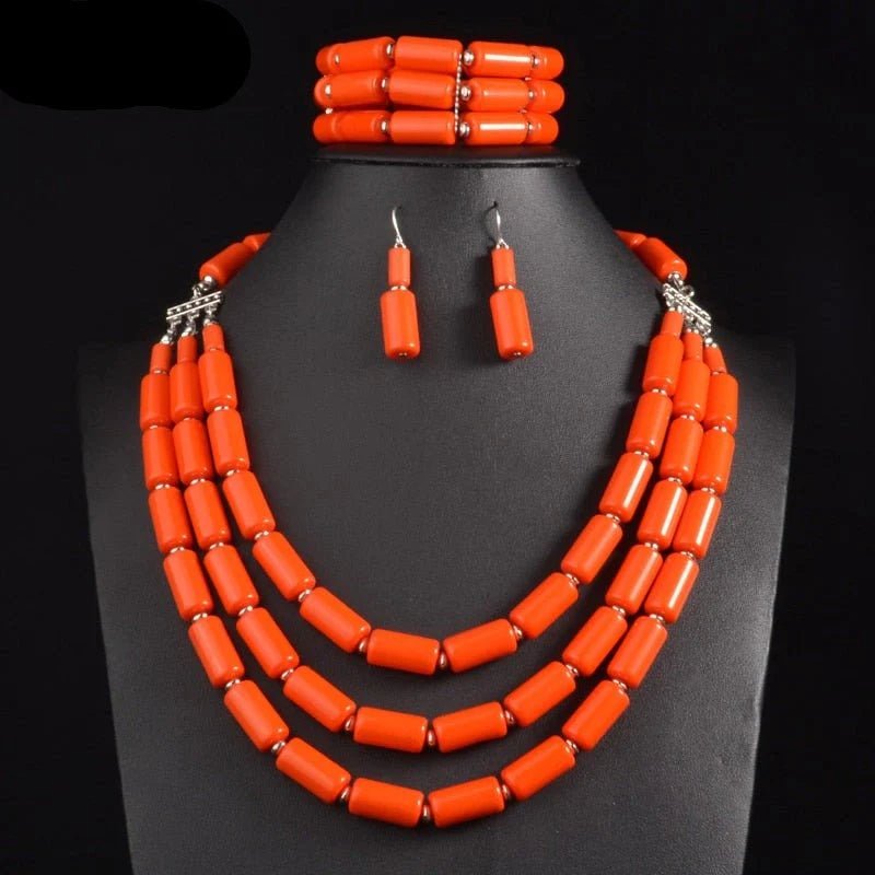 Nigerian Wedding Jewelry Set: Bib Beads Necklace, Earring, and Bracelet Sets in Collar Style - Flexi Africa - Free Delivery