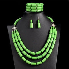 Nigerian Wedding Jewelry Set: Bib Beads Necklace, Earring, and Bracelet Sets in Collar Style - Flexi Africa - Free Delivery