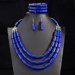 Nigerian Wedding Jewelry Set: Bib Beads Necklace, Earring, and Bracelet Sets in Collar Style - Flexi Africa - Free Delivery