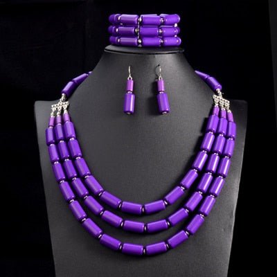 Nigerian Wedding Jewelry Set: Bib Beads Necklace, Earring, and Bracelet Sets in Collar Style - Flexi Africa - Free Delivery