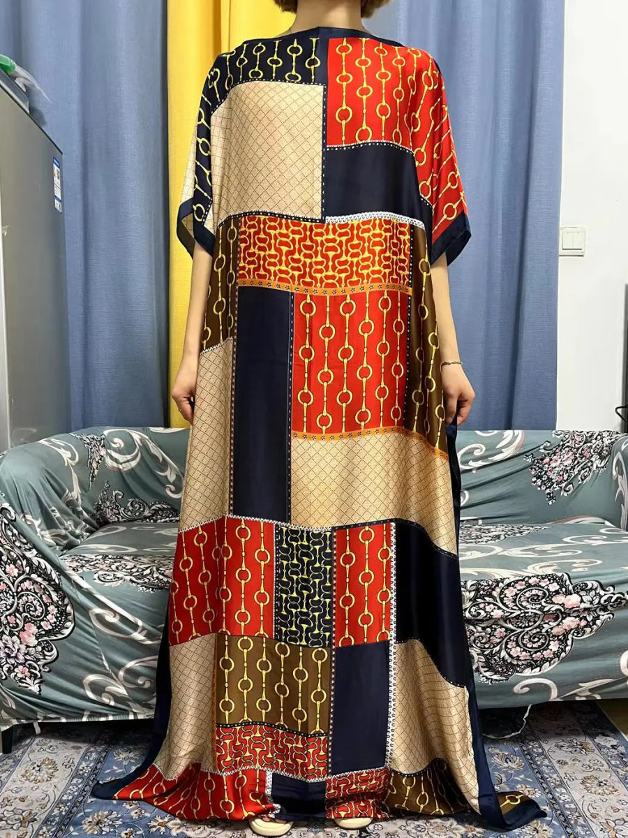 Oversized African Dashiki Abaya for Women – Loose - Fit Long Dress with Scarf - Free Delivery Worldwide only at Flexi Africa