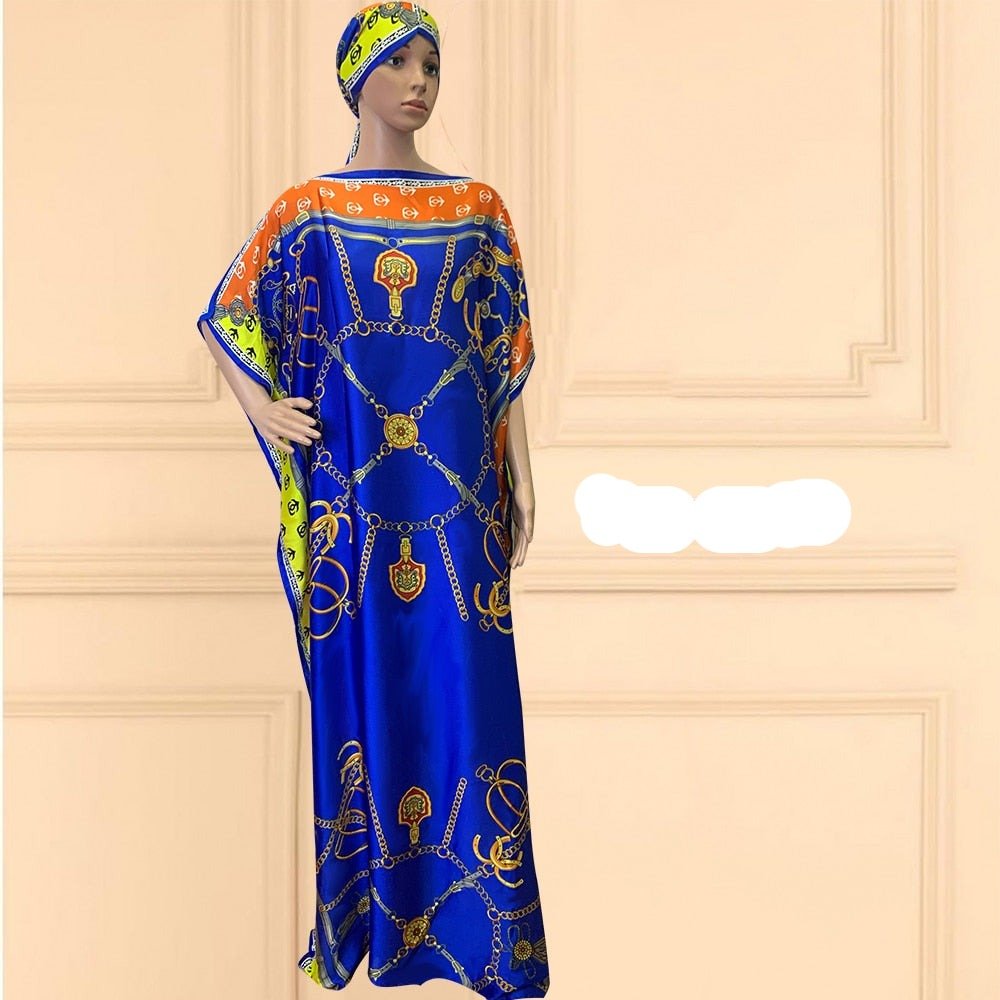 Oversized African Print Abaya Dress with Scarf - Loose, Long, and Fashionable for Women of All Sizes - Flexi Africa