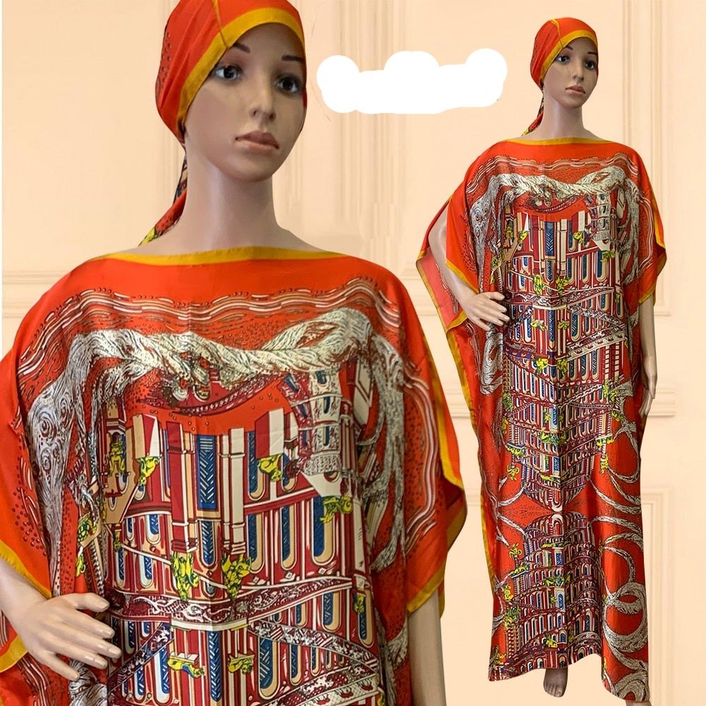 Oversized African Print Abaya Dress with Scarf - Loose, Long, and Fashionable for Women of All Sizes - Flexi Africa