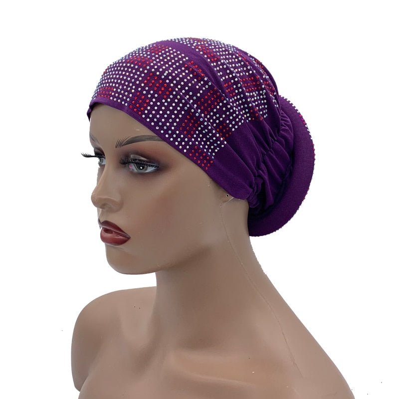 Pleated Turban Cap with Padded Diamonds Design Elastic Muslim Headscarf Bonnet African Headwrap India Hats - Flexi Africa