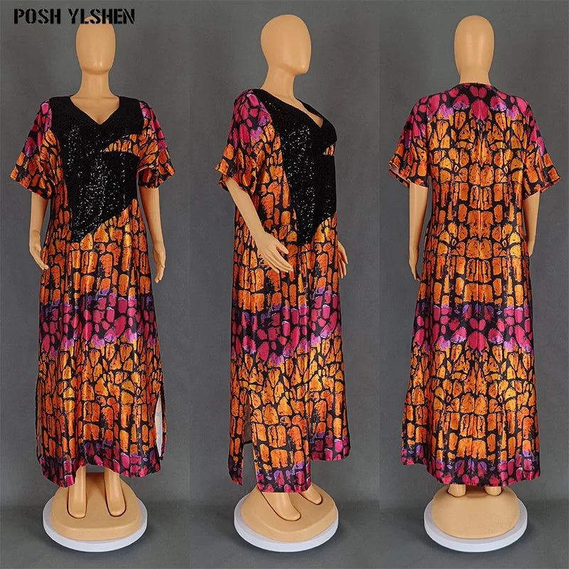 Plus Size Abaya African Dresses for Women 2024 New Traditional Nigeria Luxury Sequins Caftan Long Maxi Dress Musulman Robe Femme - Free Delivery Worldwide only at Flexi Africa