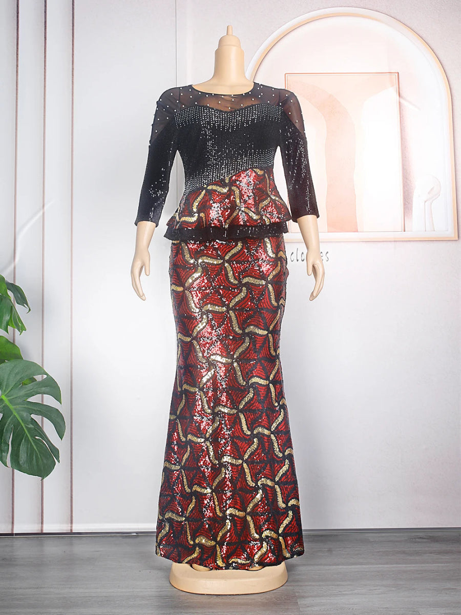 Plus Size African Long Party Dresses for Women - New Dashiki Ankara Sequin Evening Gowns - Free Delivery Worldwide only at Flexi Africa