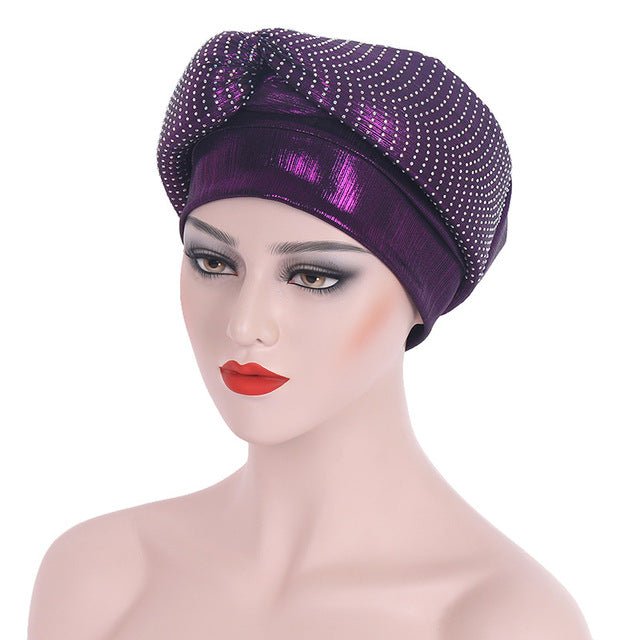 Polyester African Headtie Diamonds Glitter Women Turban Caps Muslim Hijab Bonnet Hats Female Autogeles - Flexi Africa - Flexi Africa offers Free Delivery Worldwide - Vibrant African traditional clothing showcasing bold prints and intricate designs