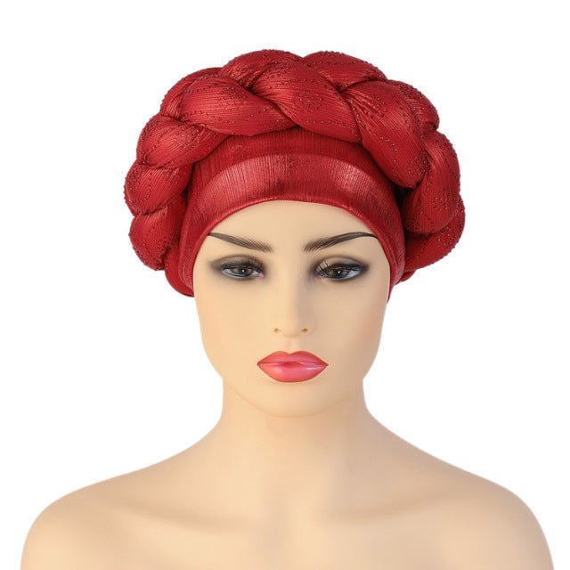 Polyester African Headtie Diamonds Glitter Women Turban Caps Muslim Hijab Bonnet Hats Female Autogeles - Flexi Africa - Flexi Africa offers Free Delivery Worldwide - Vibrant African traditional clothing showcasing bold prints and intricate designs