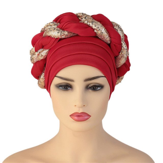 Polyester African Headtie Diamonds Glitter Women Turban Caps Muslim Hijab Bonnet Hats Female Autogeles - Flexi Africa - Flexi Africa offers Free Delivery Worldwide - Vibrant African traditional clothing showcasing bold prints and intricate designs