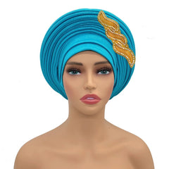 Ready-to-Wear African Auto Gele Headtie: Elegant Head Wraps for Women's Nigeria Wedding Party and Turban Cap - Flexi Africa