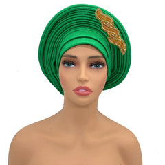 Ready-to-Wear African Auto Gele Headtie: Elegant Head Wraps for Women's Nigeria Wedding Party and Turban Cap - Flexi Africa