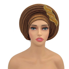 Ready-to-Wear African Auto Gele Headtie: Elegant Head Wraps for Women's Nigeria Wedding Party and Turban Cap - Flexi Africa