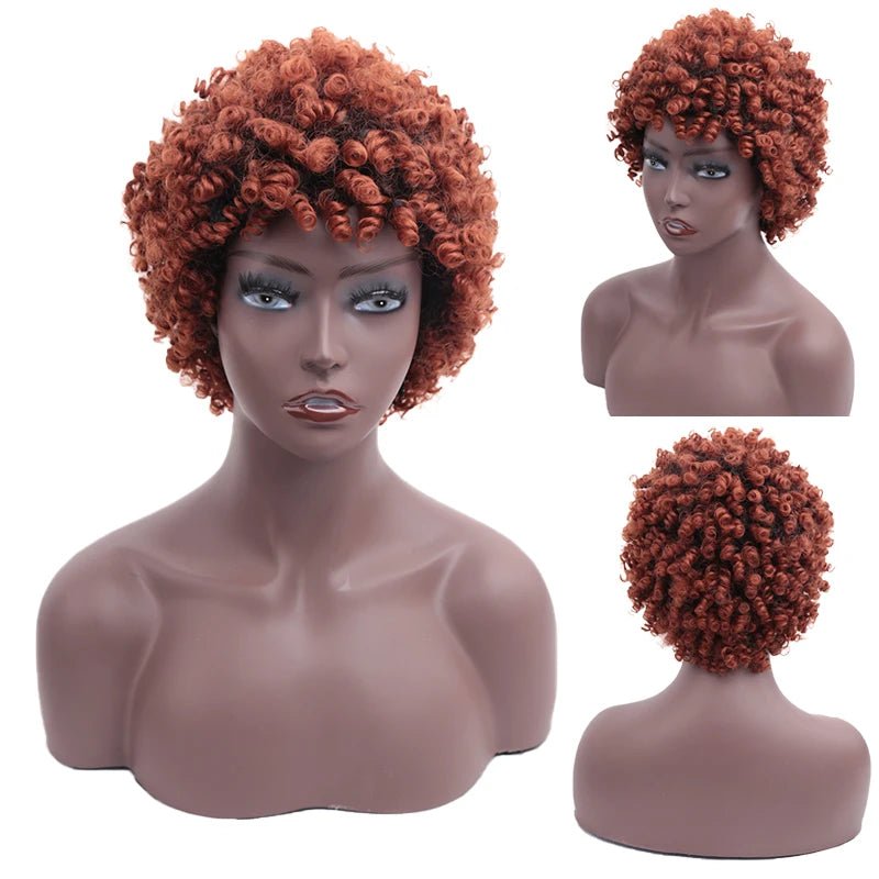 Short Afro Kinky Curly Wig For Women Synthetic Blonde Hair Wig With Natural Bangs Brown Black Daily Party Cosplay Wig - Free Delivery Worldwide only at Flexi Africa