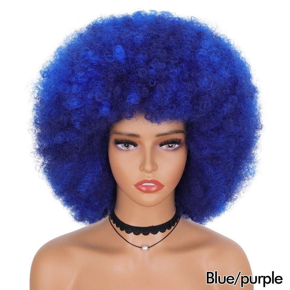 Short Fluffy Afro Kinky Curly Wig with Bangs: Synthetic Ombre Glueless Wig - Flexi Africa - Free Delivery www.flexiafrica.com