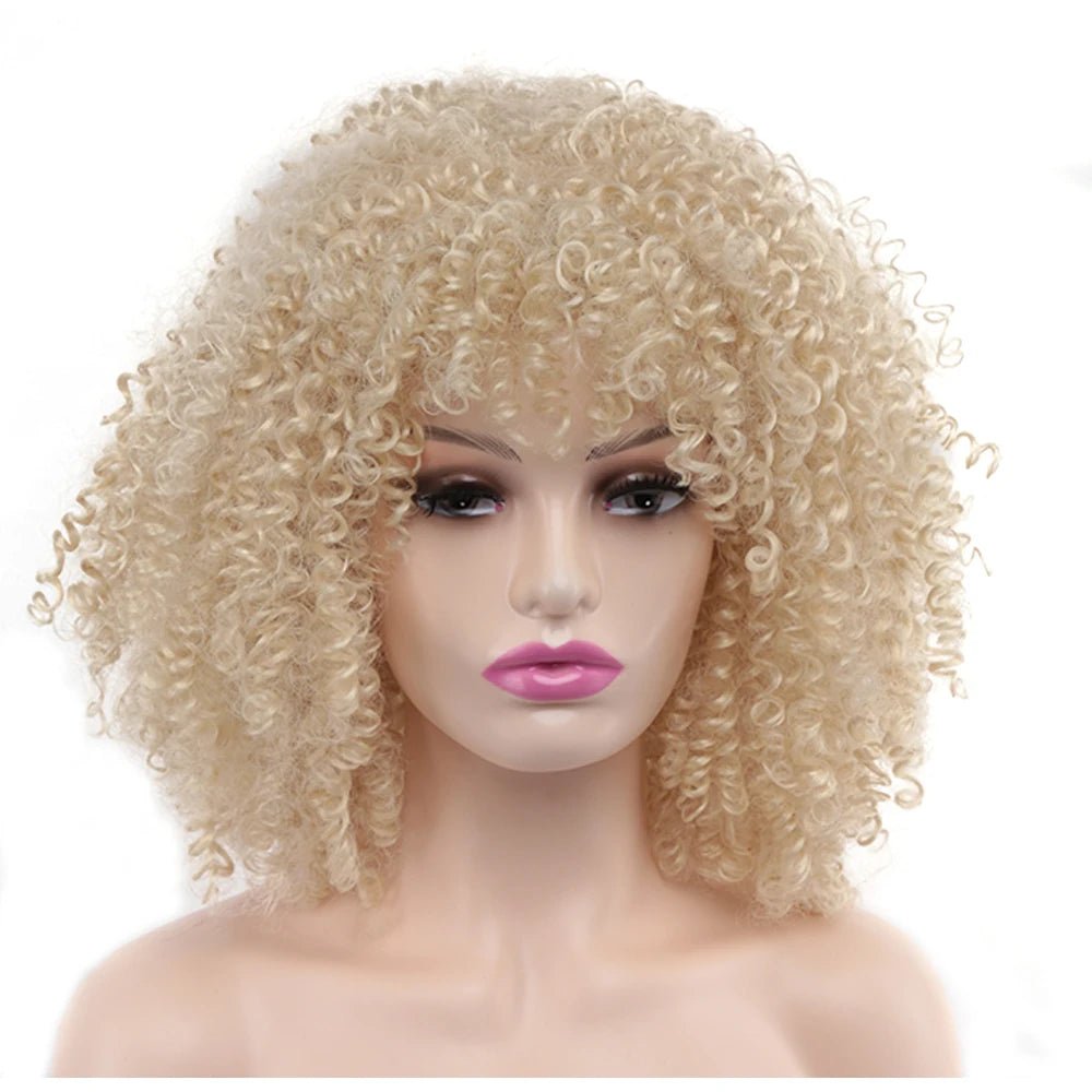 Short Hair Afro Kinky Curly Wigs Soft Curls Hair with Bangs Natural Heat Resistant Synthetic Cosplay Wigs - Free Delivery Worldwide only at Flexi Africa