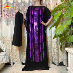 Stunning African Embroidery Flower Dress for Women - Muslim Sequin Embroidery and Scarf Included - Flexi Africa FREE POST