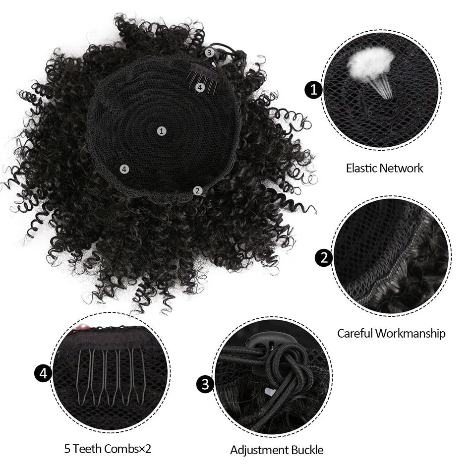 Synthetic Hair Buns For Women Afro Puff Curly Chignon Drawstring Ponytail Natural Black With Hair Extensions Hairpieces