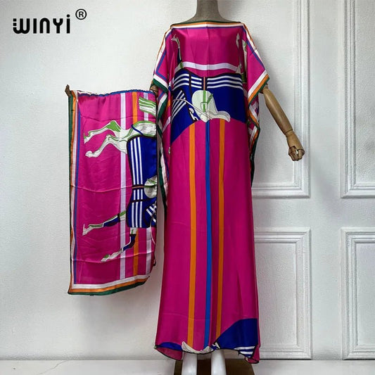 WINYI Bohemia print african dresses for woman With belt Dubai Muslim Dashiki Caftan africa clothing evening dress party abayas - Free Delivery Worldwide only at Flexi Africa