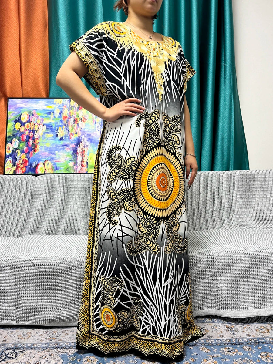 Women's African Abaya Dress – Printed Cotton Kanga Style, Loose Fit - Free Delivery Worldwide only at Flexi Africa